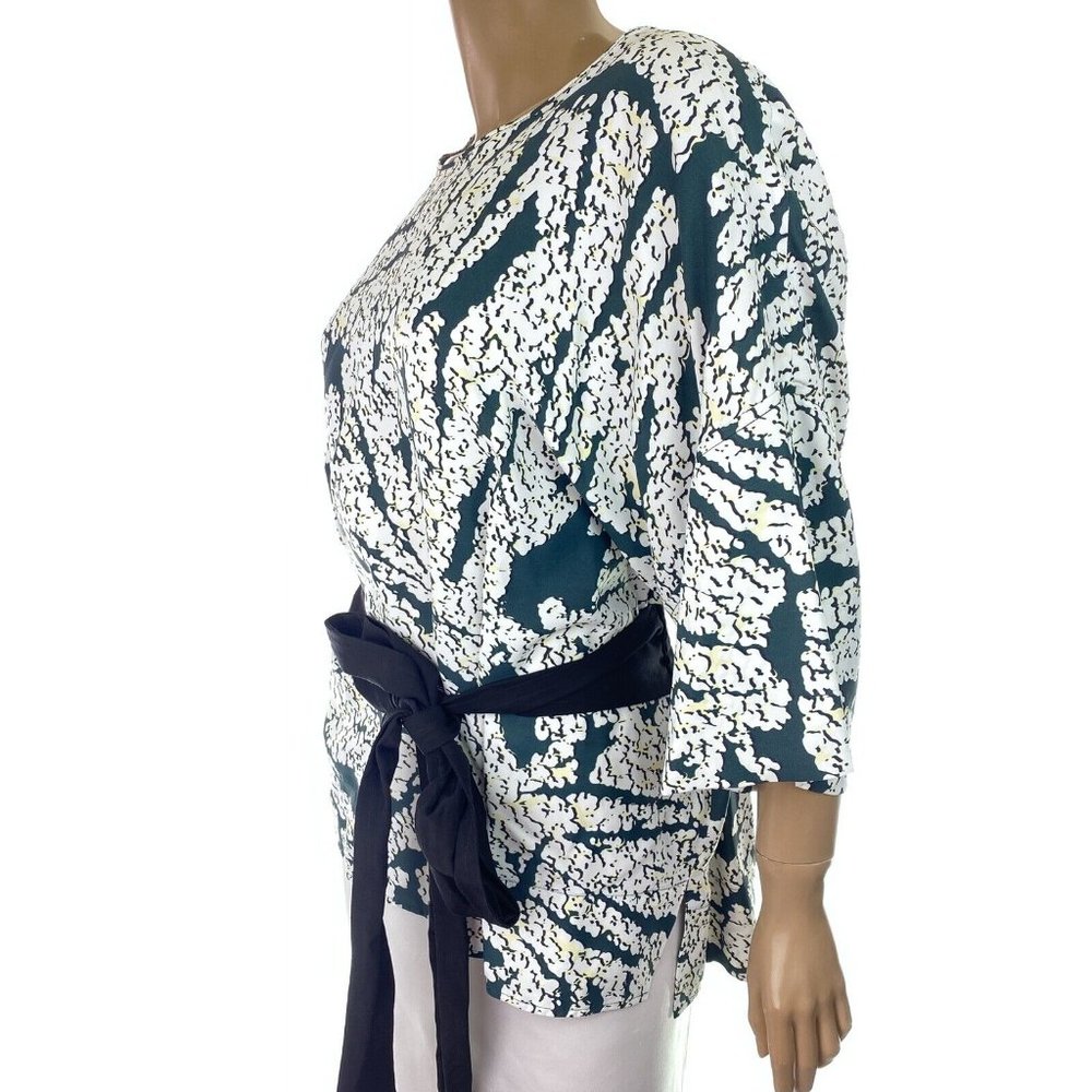 Cedric Charlier Top Blouse Black & White Pattern Black Sash EUR 42 US 8 MSRP$990 - Picture 3 of 7